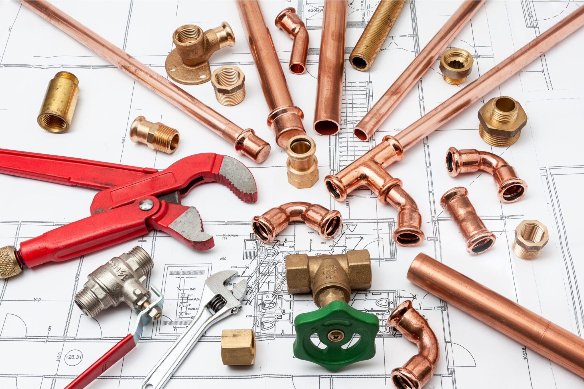 Copper pipes, fittings, valves, and plumbing tools in Sun City Center