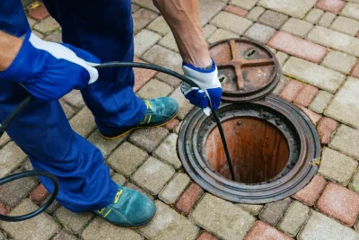 Plumber cleaning an outdoor sewer drain in Sun City Center