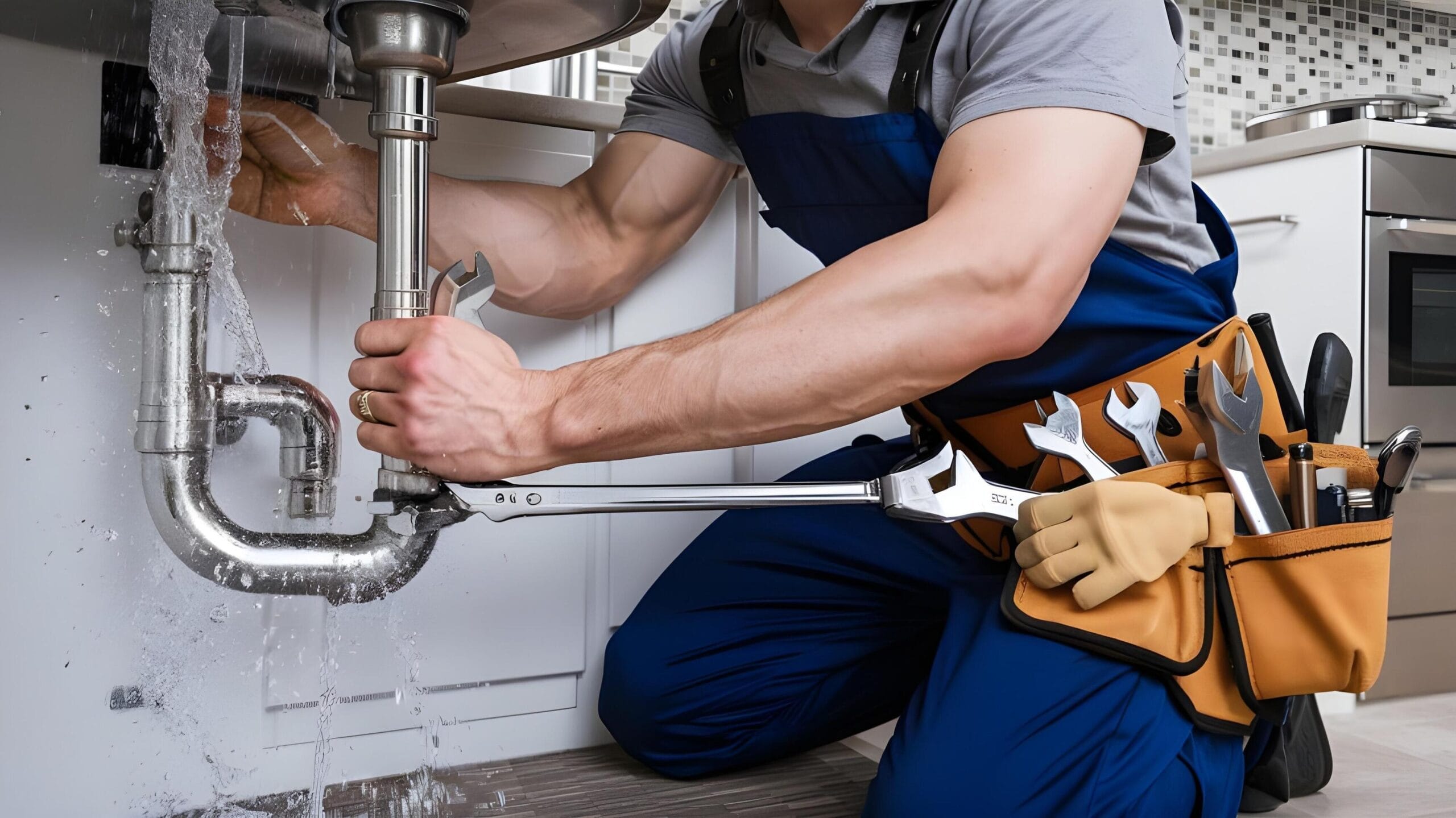 Plumber tightening a residential plumbing pipe in Sun City Center